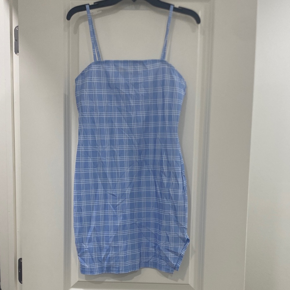 SHEIN Blue Plaid Mini Dress